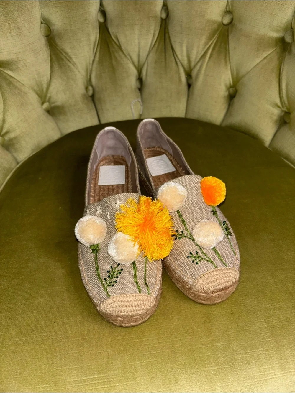 NIB Tory Burch Lily Platform Espadrille, Linen/Embroidery Natural $228